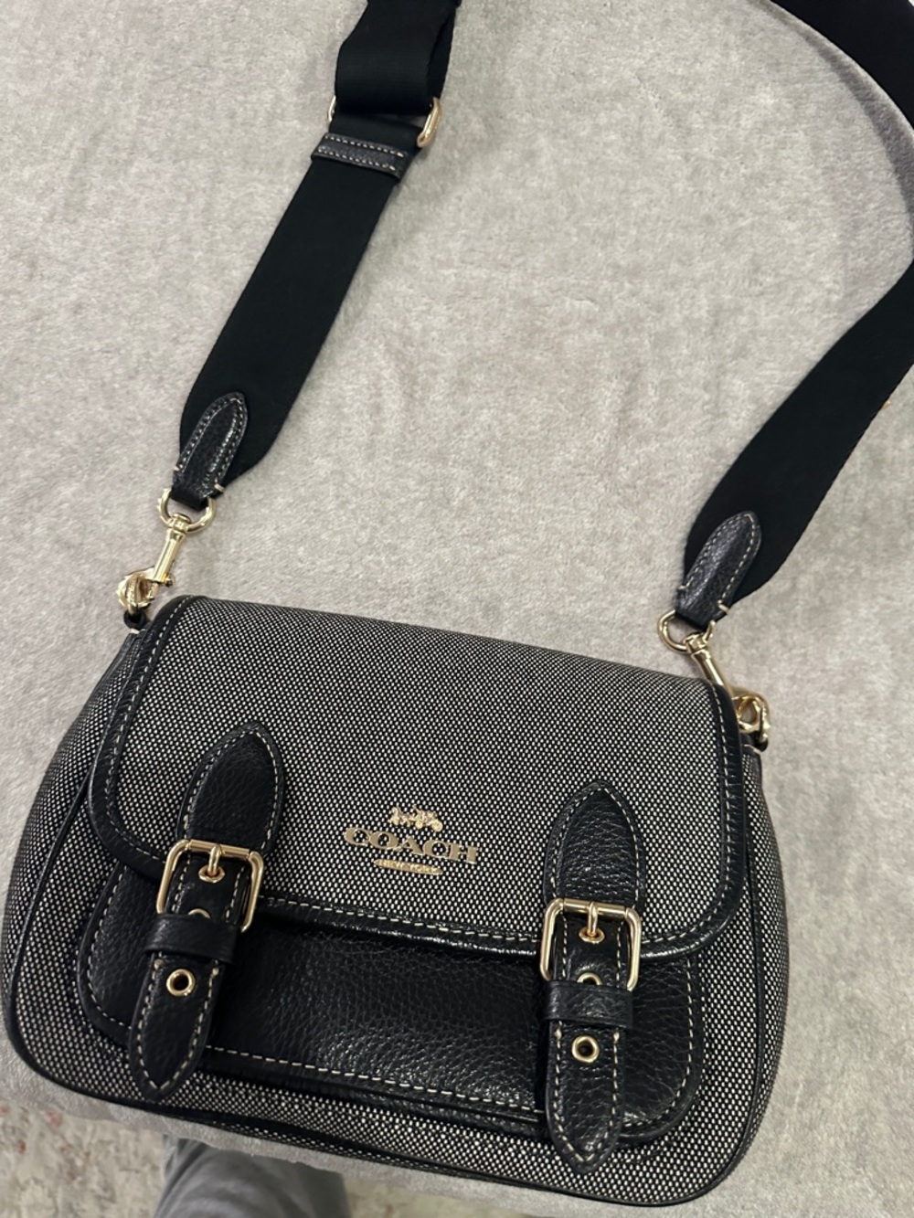 Coach Black and Silver Tweed Crossbody Bag